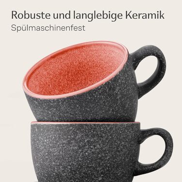 Кофеварка Cosumy Cappuccino 4 шт. з підставками - 200 мл керамічні чашки для капучино - зелена реактивна глазур ручної роботи - довго тримає тепло (червоний)