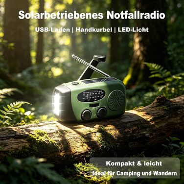 Радіо Solar-Radio 2000mAh на сонячній батареї/AM/FM, з ручним заводом, SOS-сигналом, LED-ліхтарем + USB-зарядка, водонепроникне для кемпінгу, туризму, надзвичайних ситуацій (оливково-зелене)