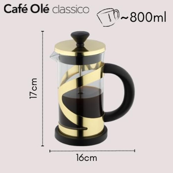 Кавоварка French Press Café Olé Classico, 800 мл, 6 чашок, нержавіюча сталь, золоте покриття, CM-08G