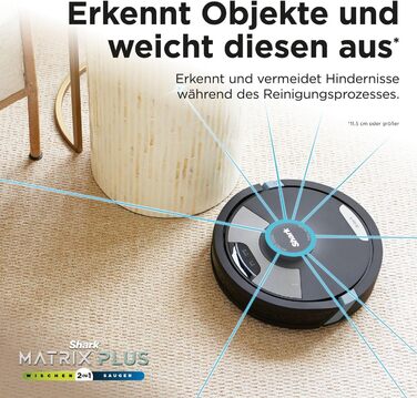 Робот-пилосос Shark Matrix Plus 2-в-1 з функцією миття та самостійною станцією, самоочищення, для шерсті тварин, килимів та твердих підлог, 14,5 см, чорний