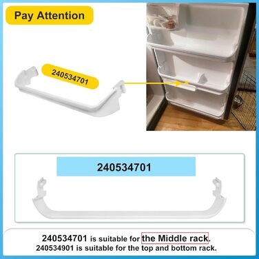 Improved 240534701 Door Shelf Rail Bar Compatible with Frigidaire or Kenmore Refrigerator Door Rail Rod Replacement 948952, AP3214631, PS734936 Frigidaire Replacement Parts for Shelf Door