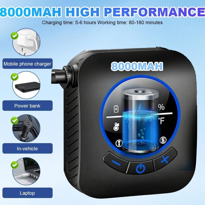 Душ кемпінговий портативний Camping Dusche Set 2026 з акумулятором 6000/8000mAh та дисплеєм, 5 літрів, 4 режими, для подорожей та кемпінгу