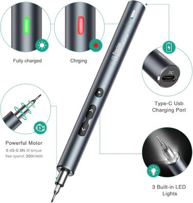 Електричний набір викруток ORIA, 51 в 1: міні-шуруповерт з 48 свердлами S2, набір для ювелірів, акумуляторний, USB, магнітний, 3 рівня моменту для телефону, годинника, камери