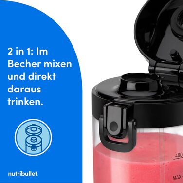 Портативний блендер Nutribullet Portable Smoothie Maker, бездротовий міні-міксер для смузі та коктейлів, 475 мл, BPA-free, чорний, NBP003B