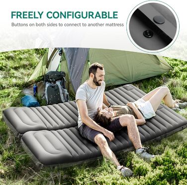 Isomatte YITAHOME самонадувна Ultralight для кемпінгу з вбудованим насосом та подушкою, туристична матрац для відпочинку на природі, подорожей, хайкінгу (Сапфіровий блакитний) (Світло-сірий)