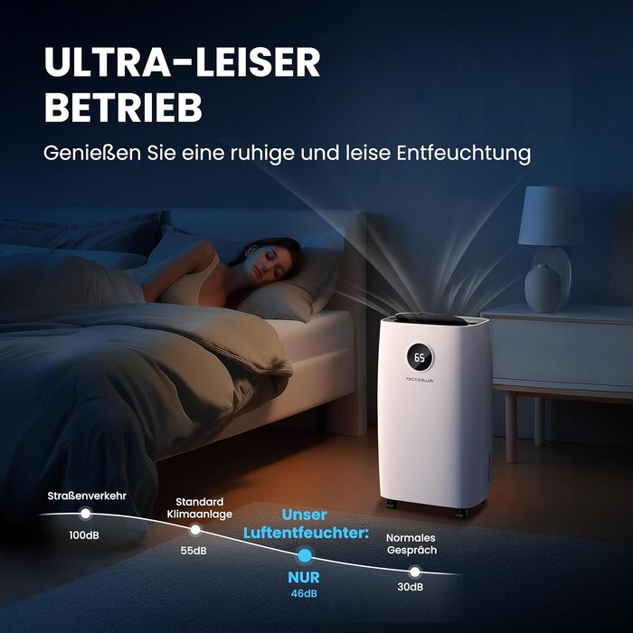 Електричний осушувач повітря 25л/день, 50㎡, з керуванням через додаток та сенсорною панеллю, для підвалу, бак 3,7л, зливний шланг, 47дБ, таймер 24г, дитячий замок, гарантія 3 роки (15л/день)