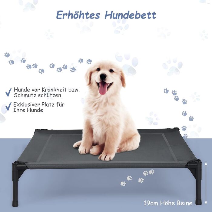 Підвищене ліжко для собак GYMAX знімним тентом, вологостійке та дихаюче, 90x81x86 см