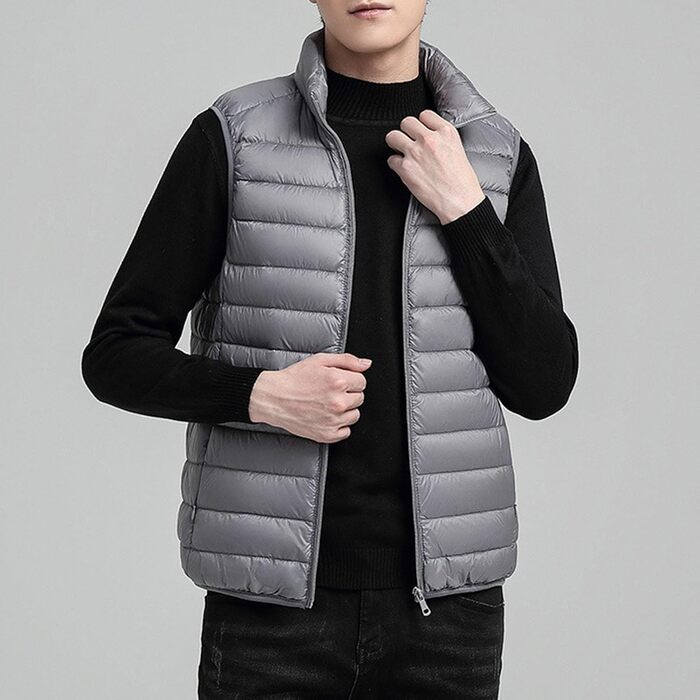 Чоловіча пухова жилетка, легка, стегана, для активного відпочинку, водонепроникна, без рукавів (Сірий, XXL)