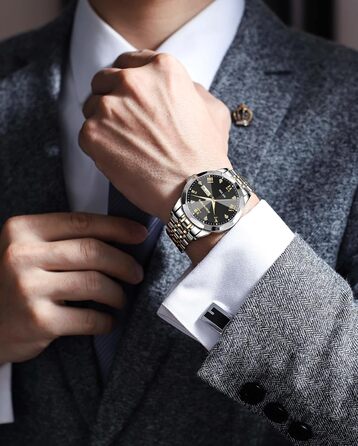 Годинник чоловічий PINDOWS Luxus Quarz з датою та великим циферблатом, водонепроникний, стильний бізнес-годинник. Елегантний двоколірний класичний годинник з нержавіючої сталі з підсвічуванням та календарем. Артикул: De650n2. Срібний браслет, чорний циферблат.