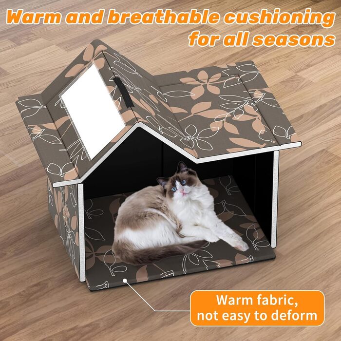 Кіт-будинок для вулиці, зимостійкий, знімні подушки, захист від холоду для котів, легко збирається, зелений (коричневий), 33 x 38 x 43 см