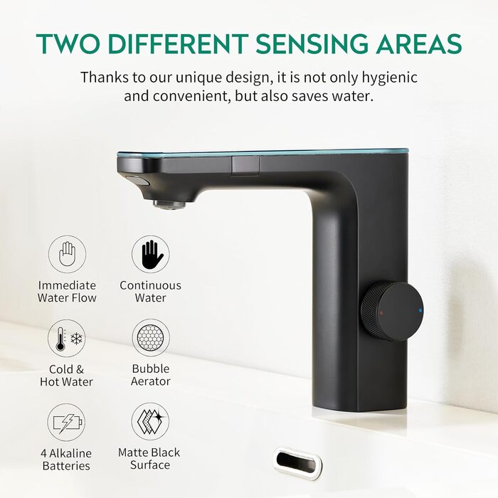 Кран кухонний CREA, 360° поворотний, з високим виливом, інфрачервоний, матовий чорний