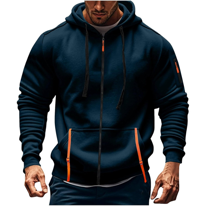 Світшот з капюшоном Aulemen для чоловіків з блискавкою, лангрукавний, з кількома кишенями, Slim Fit, для повсякденного носіння та спорту (Синій, XL)