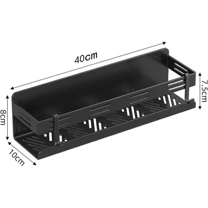 Настінна полиця для спецій та кухонного приладдя, чорна (40 см)