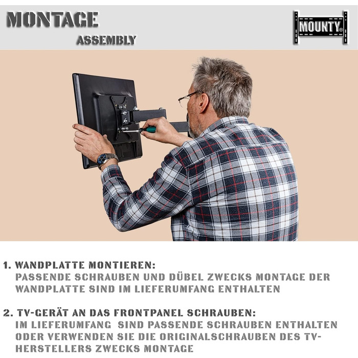 Кріплення для телевізора MOUNTY MY157: рухливе, до 90 кг, VESA 200x200 мм