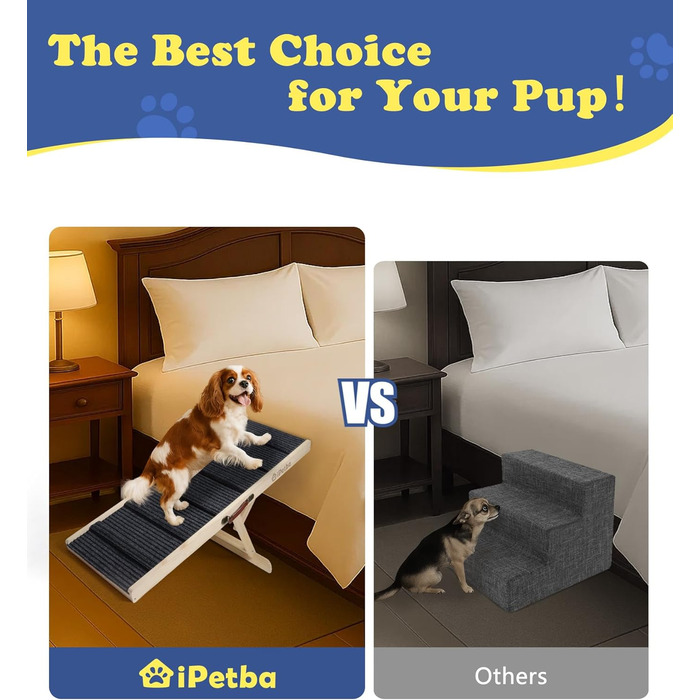 Сходинки для собак до ліжка та дивану – захист суглобів, антиковзаючі, складані, регульовані, портативні, для собак до 16 кг (до 30 кг)