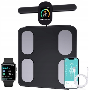 Точні цифрові ваги Fitdays з аналізом BMI, кольоровим дисплеєм та Bluetooth, чорні