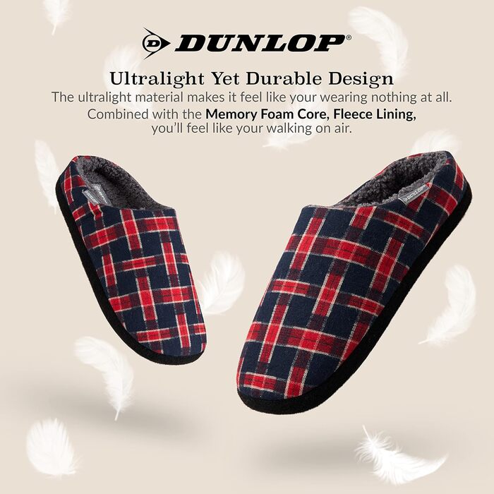 Тапочки чоловічі Dunlop з підкладкою, антиковзкі, з Memory Foam, 44 EU, темно-синій, бордовий