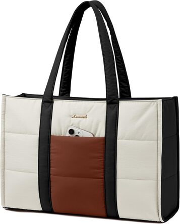 Сумка для ноутбука LOVEVOOK: велика містка сумка-шопер для жінок, сумка-тоут, робоча/аксесуальна сумка, для роботи, навчання, університету (15,6 дюймів, чорний+бежевий+коричневий)