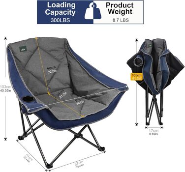 Розкладний кемпінговий стілець Northroad великого розміру для пляжу, піших прогулянок та пікніків, міцний (до 136 кг), з 2 тримачами для напоїв