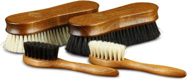Langer & Messmer 4-Piece Shoe Brush Set made of Horsehair for the professional shoe care of smooth leather shoes - includes polishing brushes and cream brushes (4-piece set, Premium)