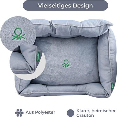 UNITED COLORS OF BENETTON. Pets - Dog Bed, Ergonomic Bed, for Medium-Sized Dogs, Made of Polyester, Machine Washable, Grey, Size M, 65x50x20 cm
