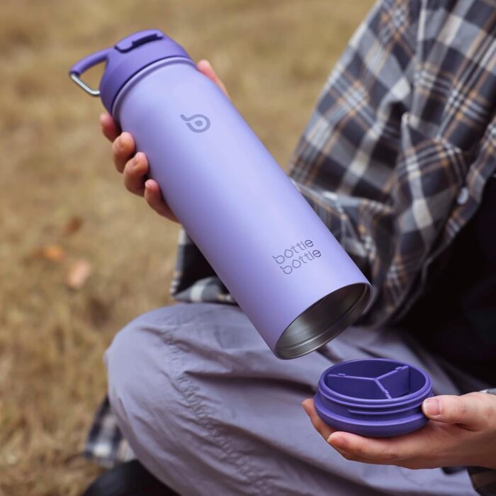 BOTTLE BOTTLE Stainless Steel Water Bottle 24oz (709ml) with Straw Handle and Pill Compartment for Outdoor School, Insulated Sports Bottle (Violet)