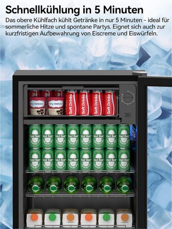 Холодильник для напоїв Devoko 93L з LED-підсвіткою RGB, регульовані полиці, для дому, офісу, вечірок та HoReCa, міні-бар, чорний