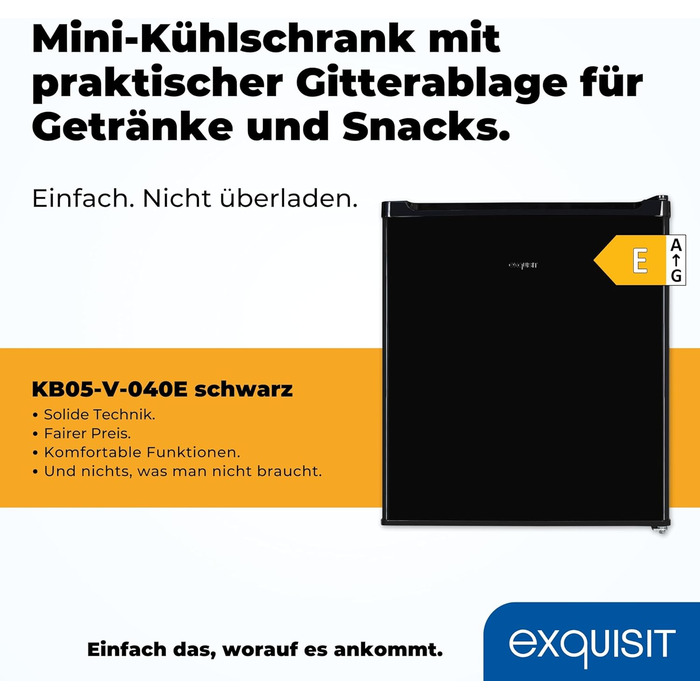 Міні-холодильник Exquisit 40 л, білий, ширина 45 см, висота 51 см, без морозильної камери, двері відкриваються зліва/справа, модель KB505-V-040E