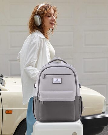 LOVEVOOK Рюкзак для жінок 15.6 дюймів, шкільний рюкзак для дівчаток-підлітків, водонепроникний, з багатьма відділеннями, сучасний рюкзак для роботи, школи, подорожей, сірий & блакитний