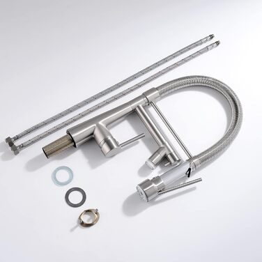 LED кухонний змішувач з спіральною пружиною, поворотний на 360°, з двома виливами, висувний, для кухні, з душем, високий тиск, з матовим нікелем