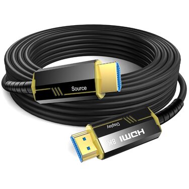 HDMI кабель 15м з оптоволокна 8K, HDMI 2.1: 48Gbps, підтримка 8K@60Hz, 4K@120/144Hz, HDR, eARC, Dolby Atmos для PS5/4, HDTV, PC, Laptop