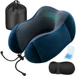 Подушка для шиї MASMAS з Memory Foam, ортопедична, для подорожей (синій комплект)