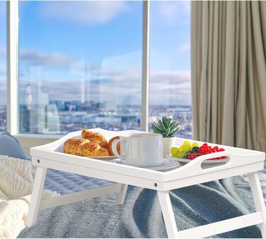 Набір з 2 столів-таць Mxbamhyc з бамбука: для сніданку, сервірування, з підставкою для телефону, білий