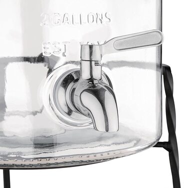Olympia Nantucket Style Drink Dispenser with Wire Stand - Lockable Lids, Retro Stainless Steel Tap Glass Dispenser - 155(H)x200(W)x150(D)mm