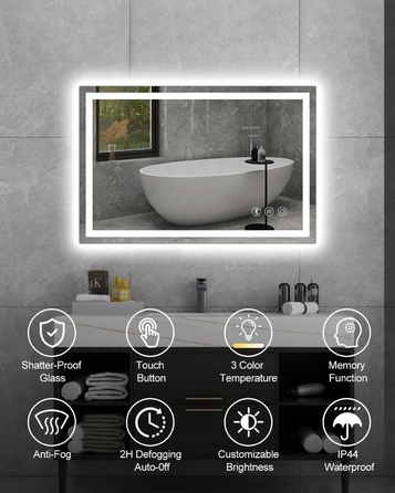 LED-дзеркало у ванну кімнату 60x80 см з Bluetooth, функцією антизапотівання та сенсорним керуванням