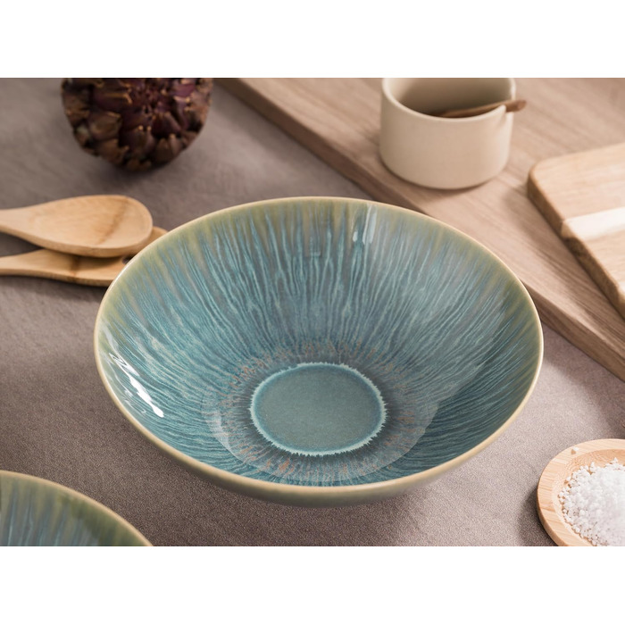 Набір посуду CreaTable Sea Breeze, 18 предметів, з кераміки, для посудомийної машини та мікрохвильової печі, зроблено в Португалії (набір мисок, зелений)