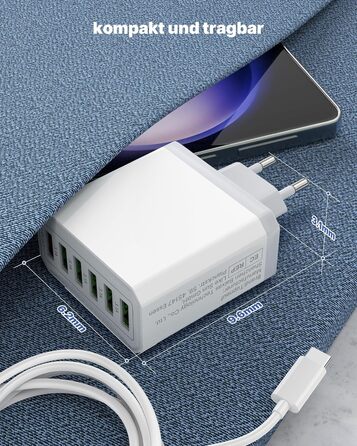 Зарядний пристрій USB 6-портовий, 33W, адаптер з QC 3.0, зарядний пристрій з декількома USB, мережевий адаптер для iPhone 16 15 14 13 12 11 Pro Max, iPad, смартфонів, білий