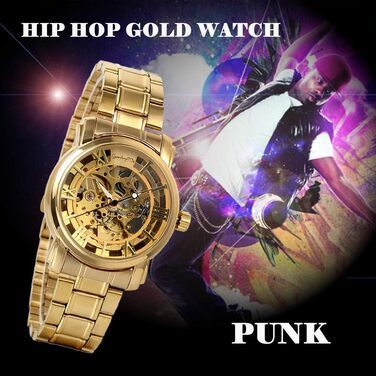 Чоловічий годинник JewelryWe з ручним заводом, аналоговий, Steampunk, з циферблатом з римськими цифрами (золото)