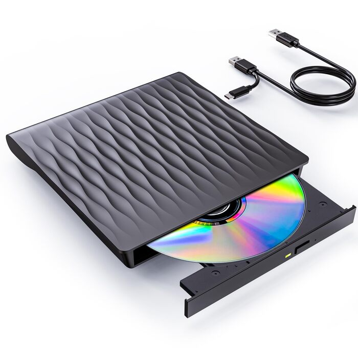 Зовнішній DVD CD привід DANGZW USB 3.0 Type-C, портативний DVD-записувач та плеєр для ноутбука та ПК, сумісний з Windows, Linux, MacOS, матовий чорний