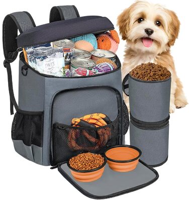 Чорний рюкзак для собак ANILD: TSA-сертифікований, з контейнерами для їжі та напування, органайзером для подорожей та кемпінгу