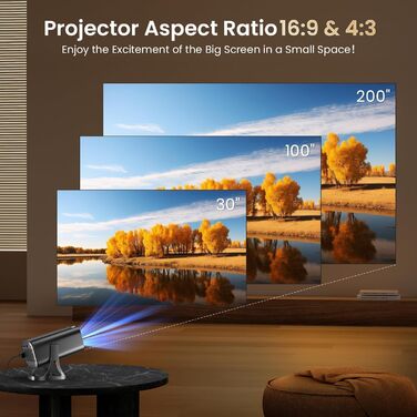 Міні проєктор Beamer 4K 1080p з Android 12.0, WiFi 6, Bluetooth 5.4, 22000 люмен, автокорекція трапецеїдальних спотворень, поворот 270°, підключення PC/HDMI/USB/TF, сірий