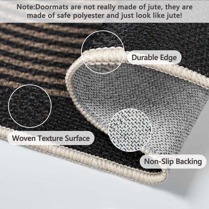 Килимок-лаунфер для підлоги 80x200 см з джуту, чорний/натуральний, для кухні, коридору, спальні, балкону