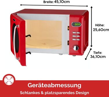 Мікрохвильова піч Wolkenstein Retro WMW720 I 700W, 20L, 5 рівнів потужності, 8 програм, розморожування, LED-дисплей