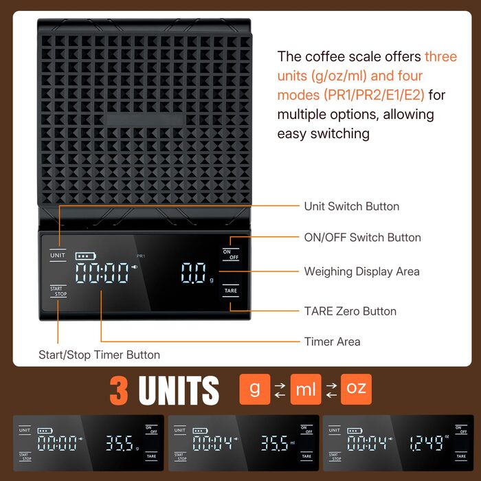 Ваги для кави Wigearss з таймером, 5 кг/0.1 г, високоточні для еспресо та Pour-Over