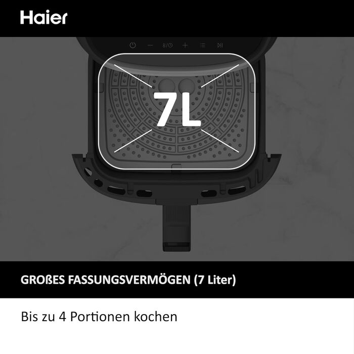Аерофритюрниця Haier 7 л з вікном, 9 програм, 1700 Вт, LED-дисплей, без олії, для здорового приготування, серія 5 HAF5TWA3, посудомийна, з аксесуарами