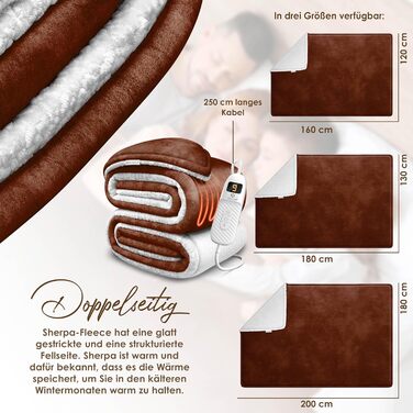 Електрична грілка KESSER® 200x180 см з автовимкненням | Двостороння, 9 температурних режимів, з таймером та цифровим дисплеєм | Для ліжка, дивана | Можна прати до 40°C