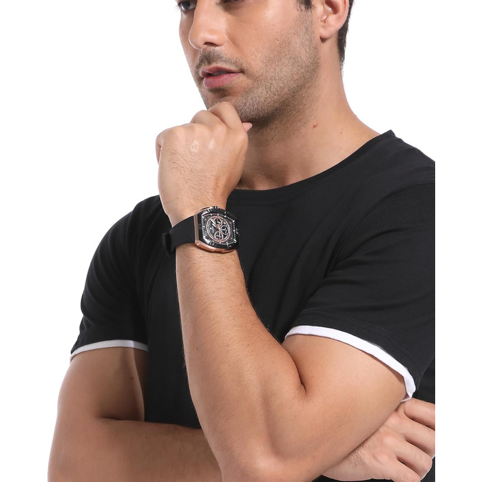 Чоловічий годинник-хронограф на кварцовому механізмі з японським годинниковим механізмом, 5ATM, корпус з нержавіючої сталі, ремінець з силікону (чорний)