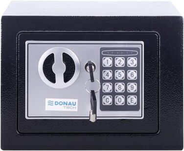 Цифровий міні-сейф DONAU TECH на 4,6 л (23x17x17 см) — компактний електронний меблевий сейф з кодовим замком та 2 ключами безпеки, чорний