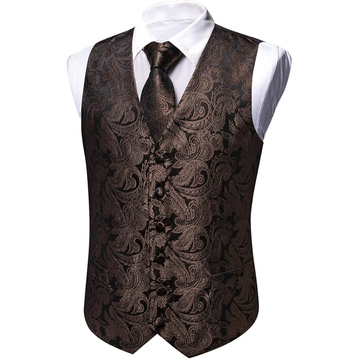 Костюмний комплект Barry.Wang: костюм-трійка (жакет, краватка, нагрудна хустка), краватка, метелик, затискач для краватки, запонки, голкозачіп, для весілля, чорний/коричневий, розмір S