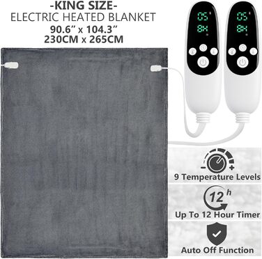 Електрична ковдра Kingsize Get Trend, м'яка Sherpa Fleecedecke, 230x265 см, 9 режимів нагріву, таймер 12 годин, тепла ковдра-подарунок (темно-сірий, розмір EU)